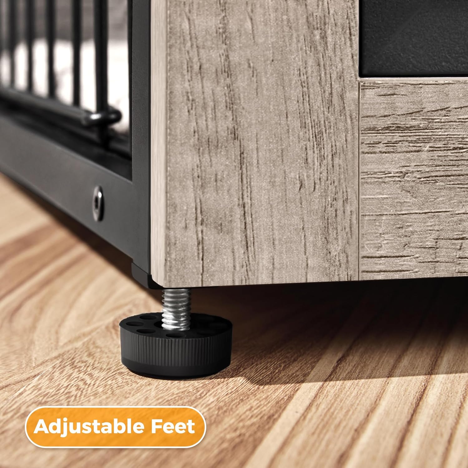 Dog Crate Furniture with Cushion Wooden Dog Crate with Double Doors/Adjustable Feet Side End Table for Small/Medium Dogs, Greige