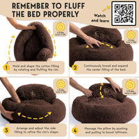 Calming Donut Dog Bed – Fluffy Faux Fur, Anti-Slip (Brown)