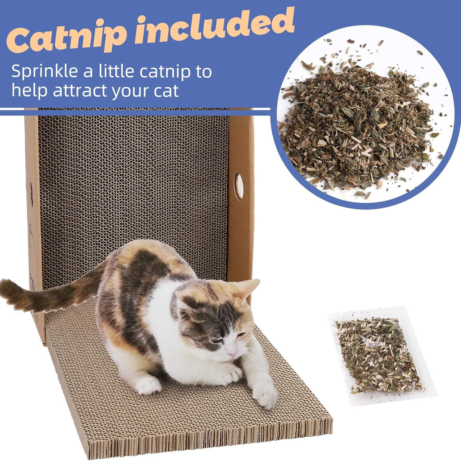Cat Scratcher, Wide Cat Scratch Pad with Box, 5 Pack, XL Reversible Scratcher Cardboard for Indoor Cats, 17x13x5'' Kitty Bed Scratching Board with Catnip, Convenient Replacement Hole Design