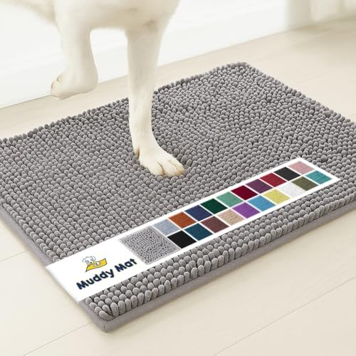 Super Absorbent Door Mat Indoor, Microfiber Quick Dry Chenille Entryway Rug, Non-Slip Front Door Mat, Indoor Mats for Entryway, Machine Washable Pet Rug, Grey 30"x19"