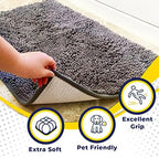 Super Absorbent Door Mat Indoor, Microfiber Quick Dry Chenille Entryway Rug, Non-Slip Front Door Mat, Indoor Mats for Entryway, Machine Washable Pet Rug, Grey 30"x19"
