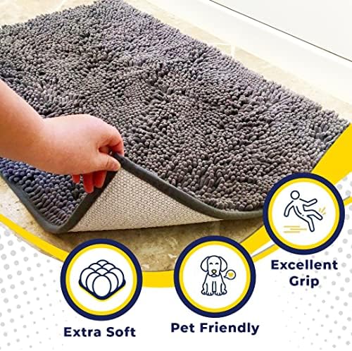 Super Absorbent Door Mat Indoor, Microfiber Quick Dry Chenille Entryway Rug, Non-Slip Front Door Mat, Indoor Mats for Entryway, Machine Washable Pet Rug, Grey 30"x19"