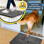 Super Absorbent Door Mat Indoor, Microfiber Quick Dry Chenille Entryway Rug, Non-Slip Front Door Mat, Indoor Mats for Entryway, Machine Washable Pet Rug, Grey 30"x19"