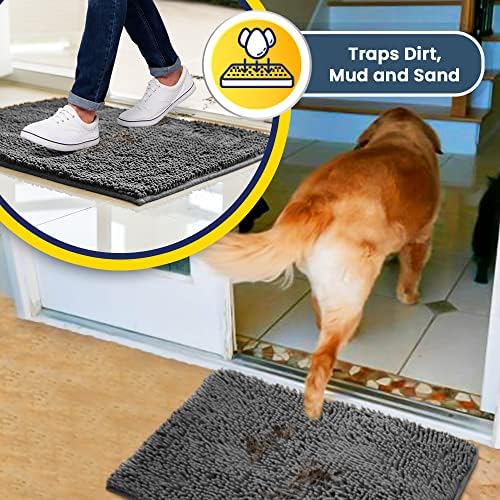 Super Absorbent Door Mat Indoor, Microfiber Quick Dry Chenille Entryway Rug, Non-Slip Front Door Mat, Indoor Mats for Entryway, Machine Washable Pet Rug, Grey 30"x19"