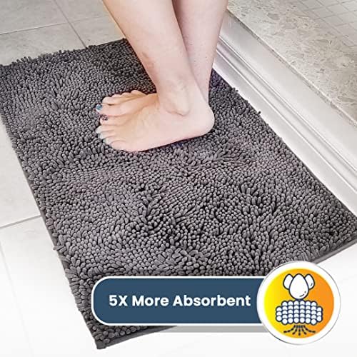 Super Absorbent Door Mat Indoor, Microfiber Quick Dry Chenille Entryway Rug, Non-Slip Front Door Mat, Indoor Mats for Entryway, Machine Washable Pet Rug, Grey 30"x19"