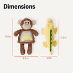 Monkey and Alligator Interactive Dog Squeak Plush Toys, 2 Pack, Ideal for Puppies, Small and Medium Dogs