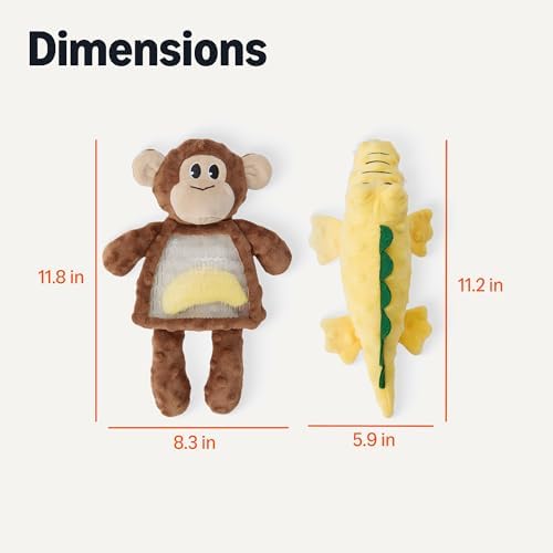 Monkey and Alligator Interactive Dog Squeak Plush Toys, 2 Pack, Ideal for Puppies, Small and Medium Dogs