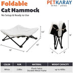 Foldable Cat Hammock Bed, Elevated Fluffy Kitty Lounge Furniture with Metal Frame, Raised Cat Hammock Chair for Indoor Cats