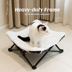 Foldable Cat Hammock Bed, Elevated Fluffy Kitty Lounge Furniture with Metal Frame, Raised Cat Hammock Chair for Indoor Cats