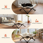 Foldable Cat Hammock Bed, Elevated Fluffy Kitty Lounge Furniture with Metal Frame, Raised Cat Hammock Chair for Indoor Cats
