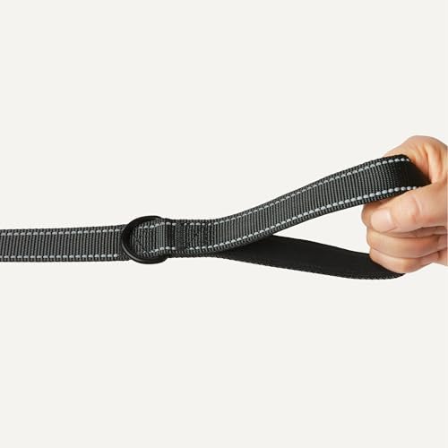 Dog Leash, 6ft with 2 Comfortable Dual Padded Handles for Traffic Control, Highly Reflective Leashes for Large & Medium Dogs, Night Safety, Easy Snap Hook, Black
