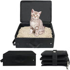 Foldable Cat Travel Litter Box, Portable Cat Litter Box with Zipped Lid, Waterproof Metarial, Easy to Carry, No Smell, Leak-Proof, for Car Hotel and Outdoor (Black)