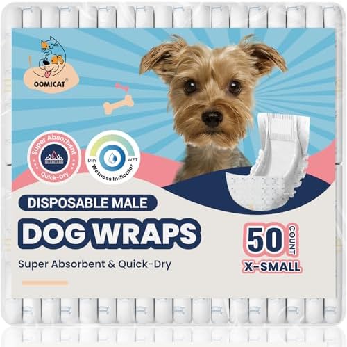 Disposable Male Dog Diapers with Wetness Strip (X-Small, 50 ct)