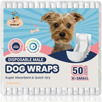 Dog Diapers Male, X-Small 50 Ct, Super Absorbent Male Dog Wraps with Wetness Indicator, Soft Pearl Weave Non-Woven Fabric, Breathable Belly Bands for Male Dogs, Fit for Chihuahua, Yorkshire