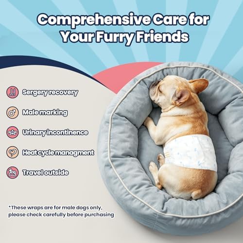 Disposable Dog Diapers Male M, Breathable Male Dog Wraps with Color Change Strip, Durable Belly Bands for Male Dogs Medium Breeds