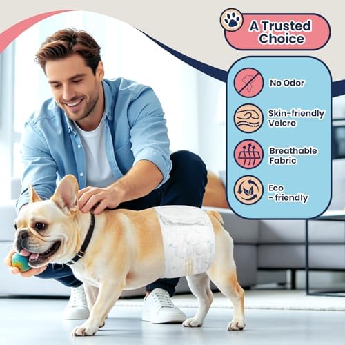 Disposable Dog Diapers Male M, Breathable Male Dog Wraps with Color Change Strip, Durable Belly Bands for Male Dogs Medium Breeds