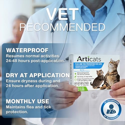 Flea and Tick Prevention for Cats & Kittens, Topical Cat Flea and Tick Treatment – Fast-Acting & Long-Lasting 6-Dose Supply