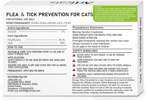Flea and Tick Prevention for Cats & Kittens, Topical Cat Flea and Tick Treatment – Fast-Acting & Long-Lasting 6-Dose Supply