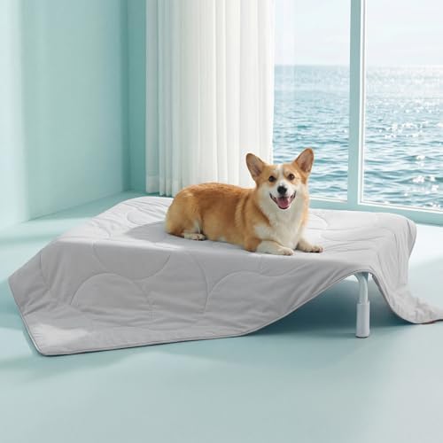 Premium Cooling Blanket for Large Dogs - Q-MAX>0.5 Breathable Washable Dog Cooling Mat, Travel Soft Pet Summer Essentials, Grey, 40"x50"