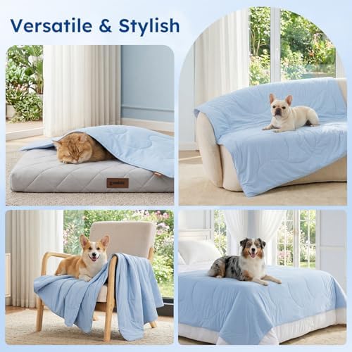 Premium Cooling Blanket for Large Dogs - Q-MAX>0.5 Breathable Washable Dog Cooling Mat, Travel Soft Pet Summer Essentials, Blue, 40"x50"