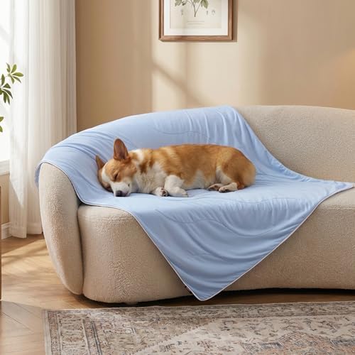 Cooling Blanket for Medium Dogs - Lightweight Dog Cooling Mat with Breathable Air-Core Fill, Cold Pet Throw Blanket Washable for Summer, Soft Bed Cover, Blue, 30"x40"