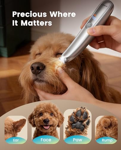 Dog Paw Trimmer, 2-Speed Up to 6500 RPM, 35dB Low-Noise Safe Pet Paw Trimmers with Curved Blade and LED Light, Cordless Pet Grooming Paw Clipper for Dogs, Cats, Paws, Ears, Face, Rump