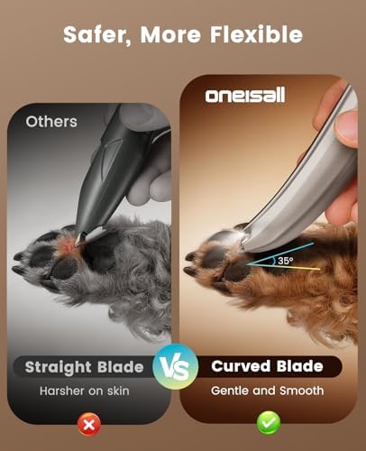 Dog Paw Trimmer, 2-Speed Up to 6500 RPM, 35dB Low-Noise Safe Pet Paw Trimmers with Curved Blade and LED Light, Cordless Pet Grooming Paw Clipper for Dogs, Cats, Paws, Ears, Face, Rump