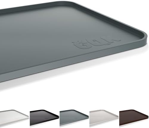 Silicone Dog & Cat Food Mat with Raised Edge, 24"x16" Extra Thick Waterproof Non-Slip Pet Feeding for Food and Water Bowls, Spill Proof Mat to Protect Floors, BPA Free Dishwasher-Safe,Gray