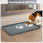 Silicone Dog & Cat Food Mat with Raised Edge, 24"x16" Extra Thick Waterproof Non-Slip Pet Feeding for Food and Water Bowls, Spill Proof Mat to Protect Floors, BPA Free Dishwasher-Safe,Gray