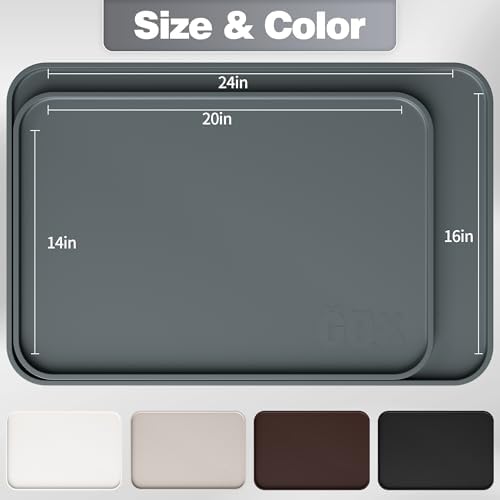 Silicone Dog & Cat Food Mat with Raised Edge, 24"x16" Extra Thick Waterproof Non-Slip Pet Feeding for Food and Water Bowls, Spill Proof Mat to Protect Floors, BPA Free Dishwasher-Safe,Gray