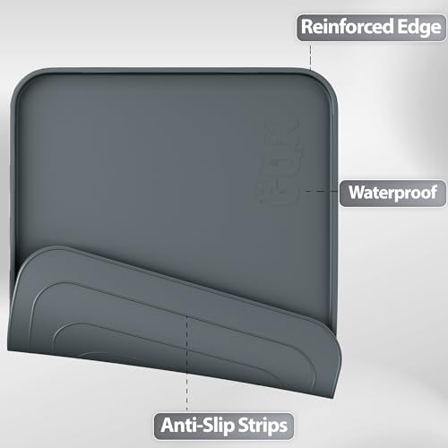 Silicone Dog & Cat Food Mat with Raised Edge, 24"x16" Extra Thick Waterproof Non-Slip Pet Feeding for Food and Water Bowls, Spill Proof Mat to Protect Floors, BPA Free Dishwasher-Safe,Gray