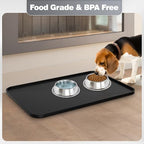 Silicone Dog & Cat Food Mat with Raised Edge, 24"x16" Extra Thick Waterproof Non-Slip Pet Feeding for Food and Water Bowls, Spill Proof Mat to Protect Floors, BPA Free Dishwasher-Safe,Black