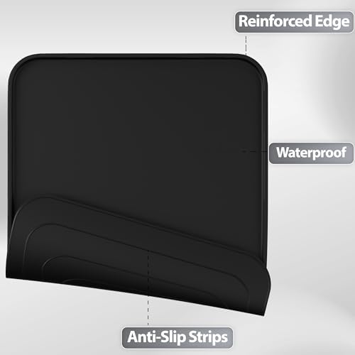 Silicone Dog & Cat Food Mat with Raised Edge, 24"x16" Extra Thick Waterproof Non-Slip Pet Feeding for Food and Water Bowls, Spill Proof Mat to Protect Floors, BPA Free Dishwasher-Safe,Black