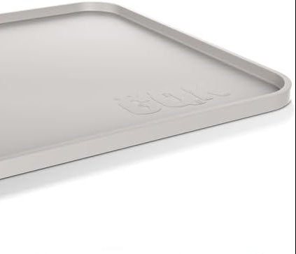 Silicone Dog & Cat Food Mat with Raised Edge, 24"x16" Extra Thick Waterproof Non-Slip Pet Feeding for Food and Water Bowls, Spill Proof Mat to Protect Floors, BPA Free Dishwasher-Safe,Beige Gray