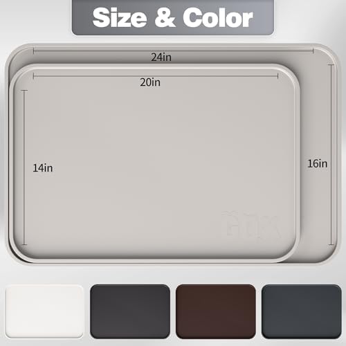 Silicone Dog & Cat Food Mat with Raised Edge, 24"x16" Extra Thick Waterproof Non-Slip Pet Feeding for Food and Water Bowls, Spill Proof Mat to Protect Floors, BPA Free Dishwasher-Safe,Beige Gray