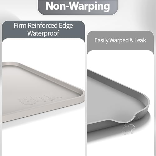 Silicone Dog & Cat Food Mat with Raised Edge, 24"x16" Extra Thick Waterproof Non-Slip Pet Feeding for Food and Water Bowls, Spill Proof Mat to Protect Floors, BPA Free Dishwasher-Safe,Beige Gray
