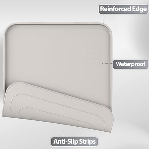 Silicone Dog & Cat Food Mat with Raised Edge, 24"x16" Extra Thick Waterproof Non-Slip Pet Feeding for Food and Water Bowls, Spill Proof Mat to Protect Floors, BPA Free Dishwasher-Safe,Beige Gray