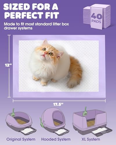 Cat Pee Pads, Fits Breeze Litter Box System, Leak-Resistant Disposable Pee Pad for Cats, 12 x 17.5" Cat Litter Pads, 900g Absorbency, for Litter Box Drawers, 40 Count, Fresh Scent