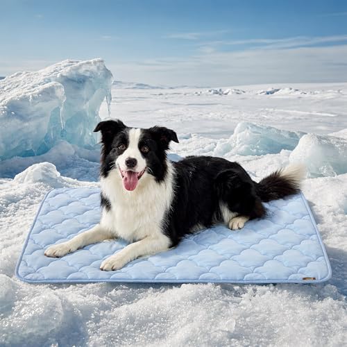 Cooling Mat for Medium Dogs, Q-Max>0.5 Thin Breathable Cold Crate Pad for Pet, Portable Washable Kennel Bed for Summer Active Dog with Chill Cool Soothing Fabric to Rapid Cooling, 29x18, Grey