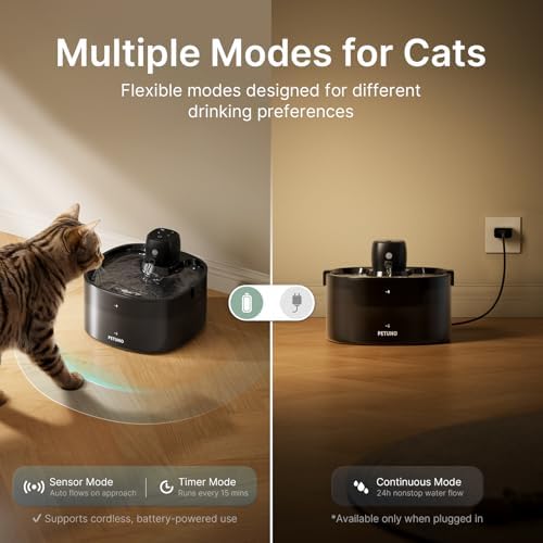 Wireless Cat Water Fountain, Cat Fountain Battery Operated, 78oz/2.3L Pet Water Fountain Cordless, 4000mAh Rechargeable Automatic Fountain with Motion Sensor, Ultra-Quiet Pump & Locking Lid, Black