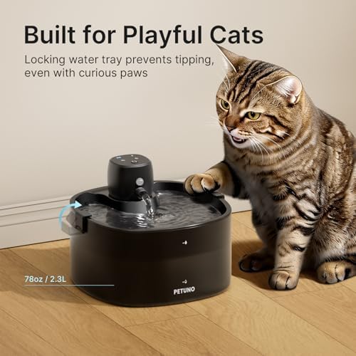 Wireless Cat Water Fountain, Cat Fountain Battery Operated, 78oz/2.3L Pet Water Fountain Cordless, 4000mAh Rechargeable Automatic Fountain with Motion Sensor, Ultra-Quiet Pump & Locking Lid, Black