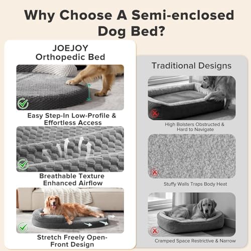 Orthopedic Dog Beds Large Sized Dog, Washable Waterproof Oval Large Dog Bed with Removable Cover, Big Egg-Crate Memory Foam Pet Bed with Bolster Sides & Non-Skid Bottom, Dark Grey, 36''x27''