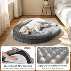 Orthopedic Dog Beds Large Sized Dog, Washable Waterproof Oval Large Dog Bed with Removable Cover, Big Egg-Crate Memory Foam Pet Bed with Bolster Sides & Non-Skid Bottom, Dark Grey, 36''x27''