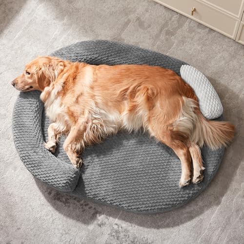 Orthopedic Dog Beds Large Sized Dog, Extra Large Washable Waterproof Oval Large Dog Bed with Removable Cover, Egg-Crate Foam Pet Bed with Bolster & Non-Skid Bottom, Dark Grey, 42''x31''