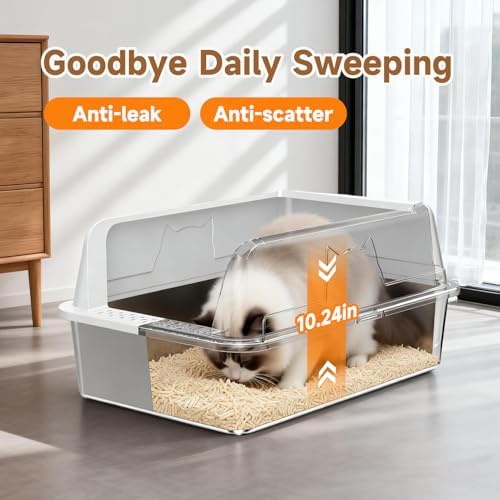 Stainless Steel XL Cat Litter Box for Cats, High-Sided Design Prevents Urine Leakage, Non-Stick, Easy to Clean, Includes Scoop, Gray