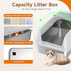 Stainless Steel XL Cat Litter Box for Cats, High-Sided Design Prevents Urine Leakage, Non-Stick, Easy to Clean, Includes Scoop, Gray