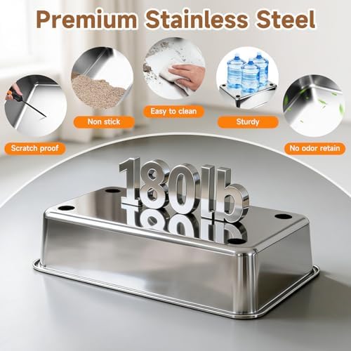Stainless Steel XL Cat Litter Box for Cats, High-Sided Design Prevents Urine Leakage, Non-Stick, Easy to Clean, Includes Scoop, Gray