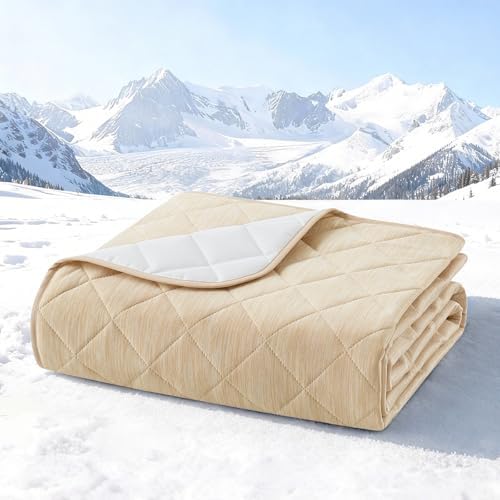 Extra Large Dog Cooling Mat 52"x82" Q-Max>0.4, Waterproof & Leakproof Pet Bed Cover, Non-Slip Cooling Dog Blanket for Couch, Floor, Large Dogs (Beige)