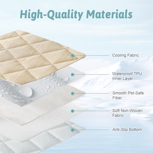 Extra Large Dog Cooling Mat 52"x82" Q-Max>0.4, Waterproof & Leakproof Pet Bed Cover, Non-Slip Cooling Dog Blanket for Couch, Floor, Large Dogs (Beige)