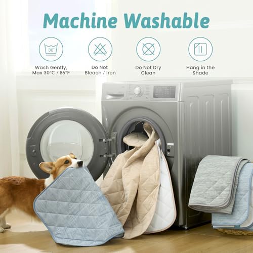 Extra Large Dog Cooling Mat 52"x82" Q-Max>0.4, Waterproof & Leakproof Pet Bed Cover, Non-Slip Cooling Dog Blanket for Couch, Floor, Large Dogs (Beige)